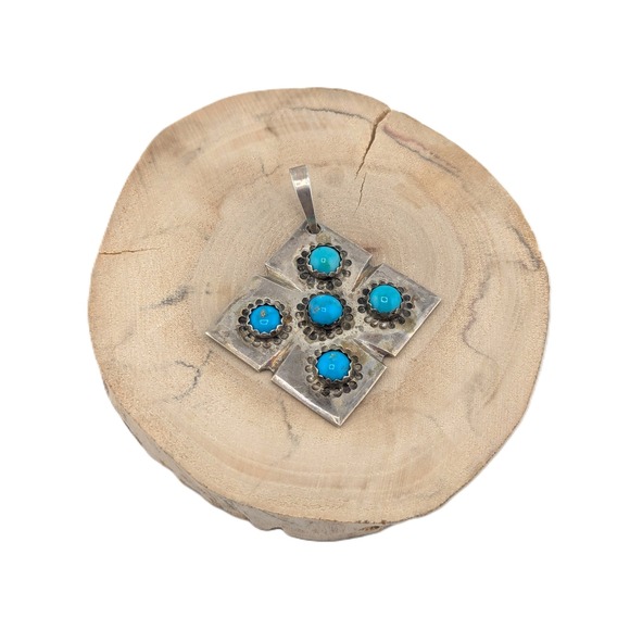Vintage‎ Native American Pendant Turquoise Cluster Handmade Navajo Jewelry ** - Picture 1 of 7